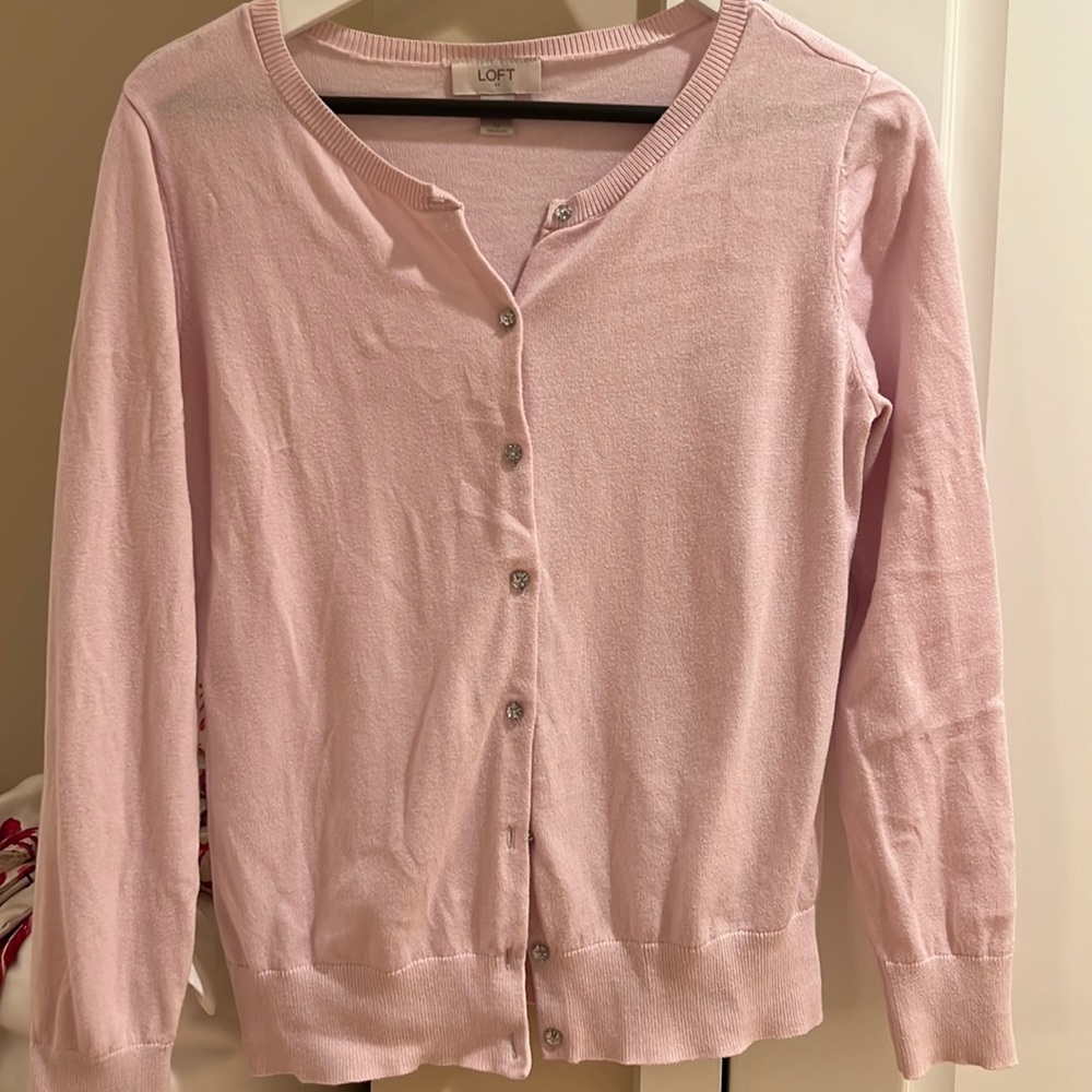 Periwinkle purple Loft cardigan with jewel buttons